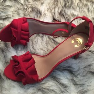Red Suede Ruffle Stilettos 10
